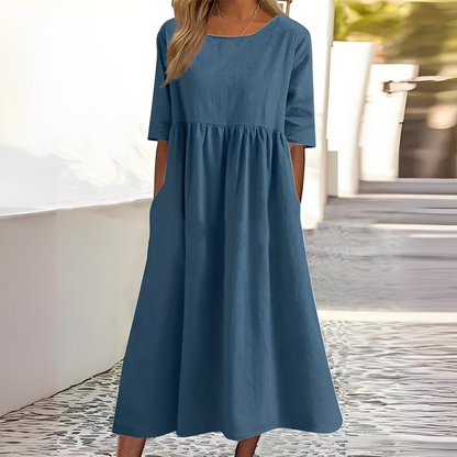 Sylvette - Dámské bavlněné šaty s kulatým výstřihem