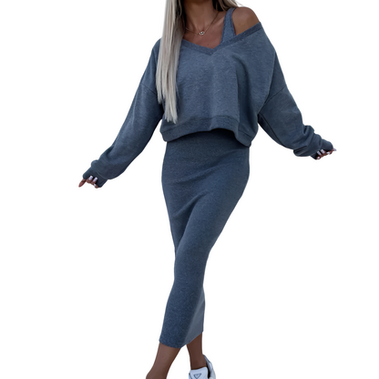 Tianna - Moderní set svetru a sukně pro ženy