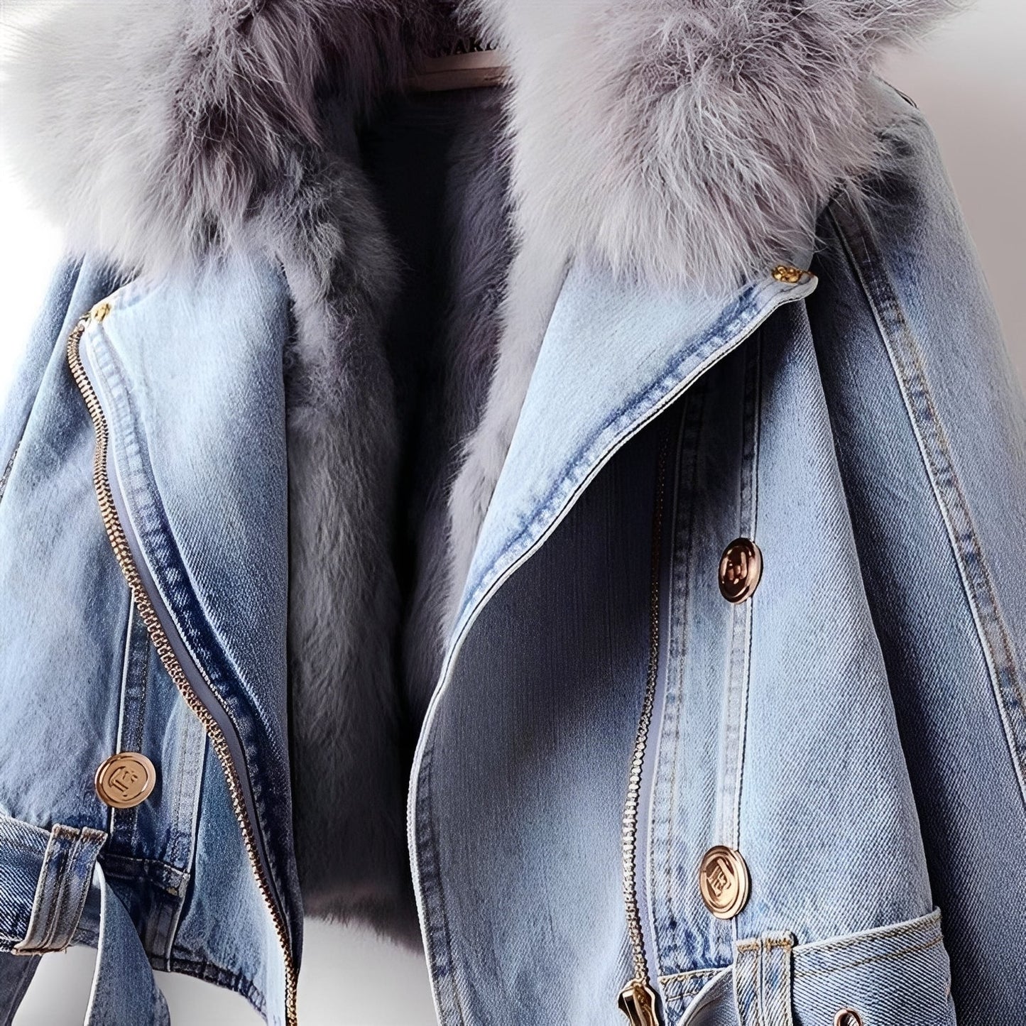Nella - Módní dámská džínová bunda s kožešinou