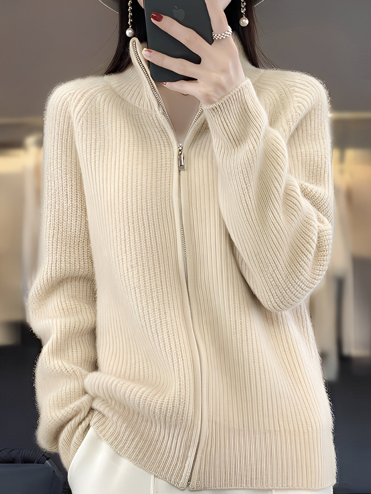 Brylee - Dámská moderní vlněná pletená bunda na zip