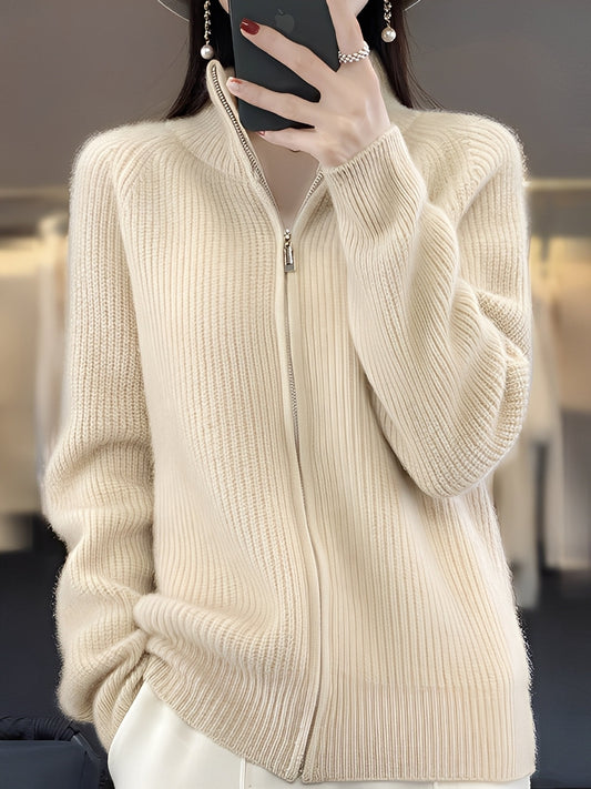 Brylee - Dámská moderní vlněná pletená bunda na zip