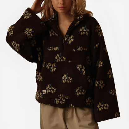 Elizabeth - Elegantní Sherpa svetr s květinovým vzorem pro dámy