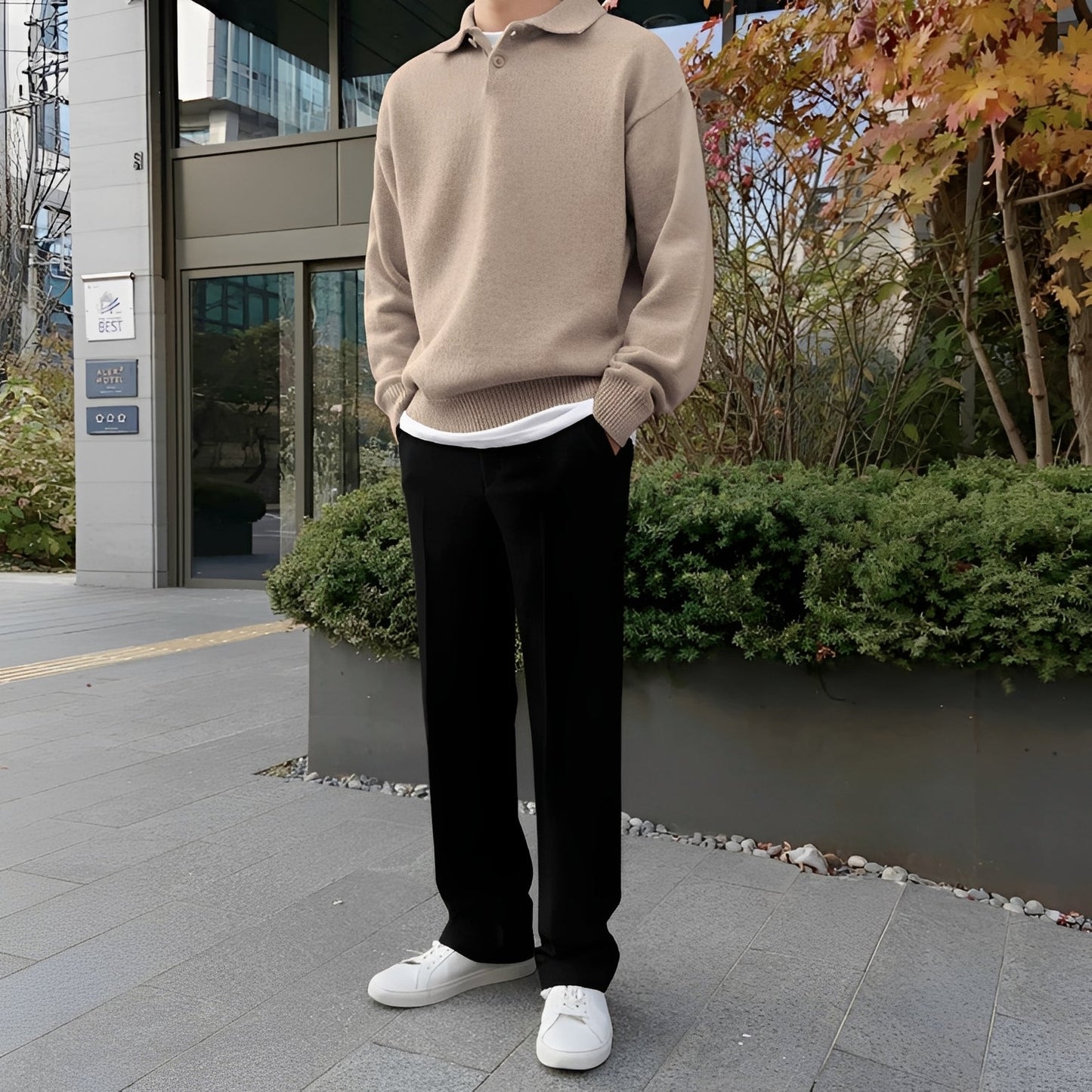 Gino - Pánský elegantní vlněný svetr s polovičním zipem