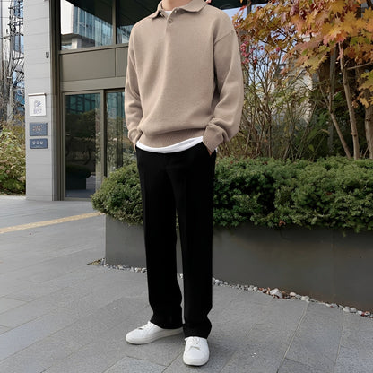 Gino - Pánský elegantní vlněný svetr s polovičním zipem