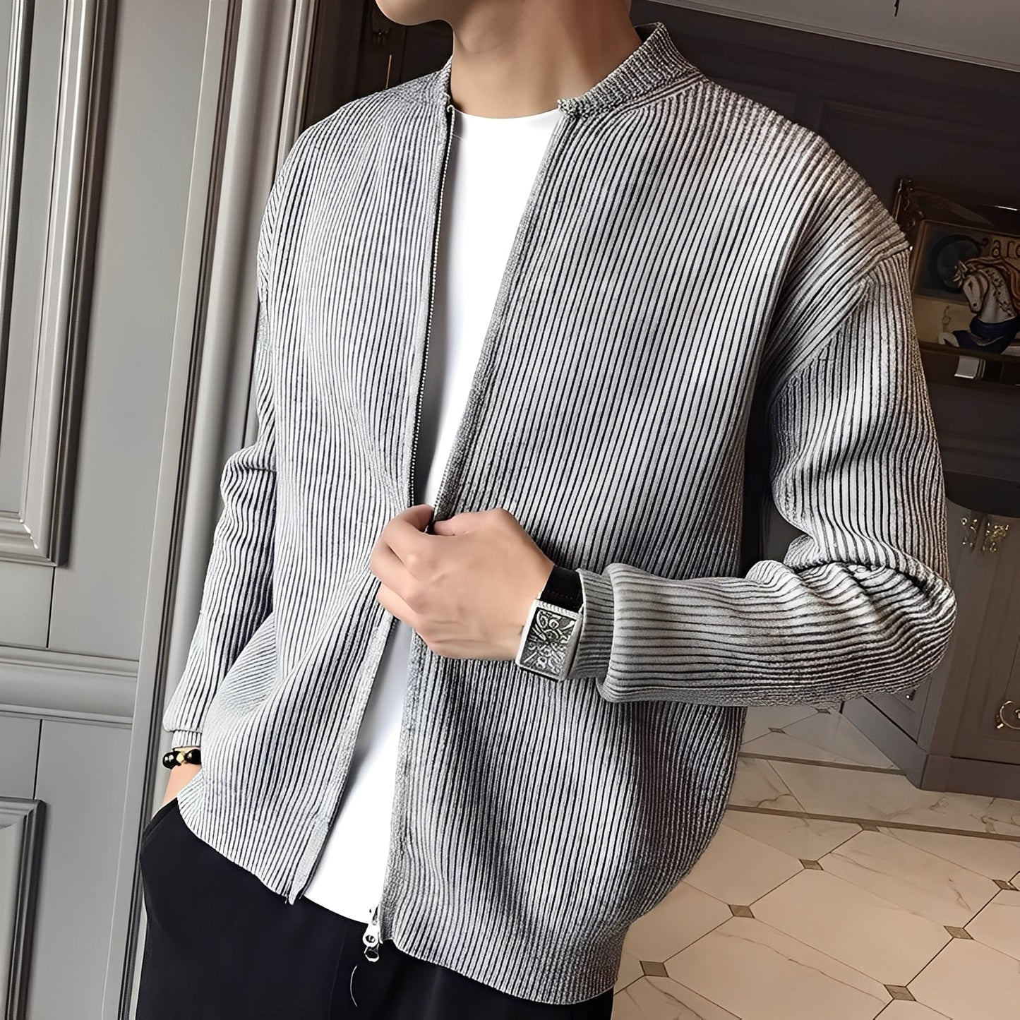 Damon - Retro pánský svetr se zipem