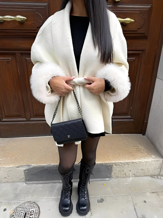 Armani - Elegantní, stylový dámský kabát s kožešinou, dlouhý