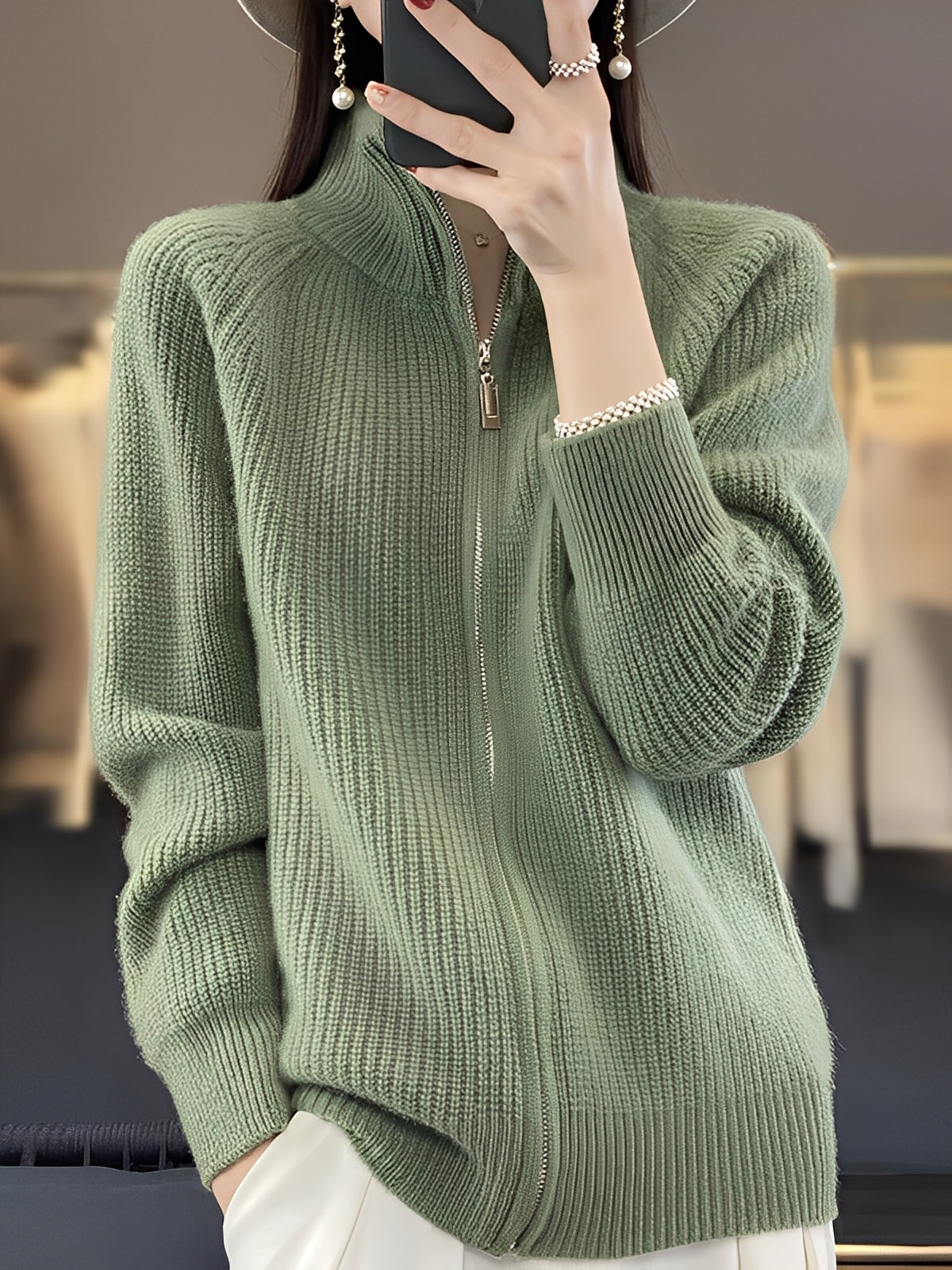 Brylee - Dámská moderní vlněná pletená bunda na zip