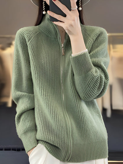 Brylee - Dámská moderní vlněná pletená bunda na zip