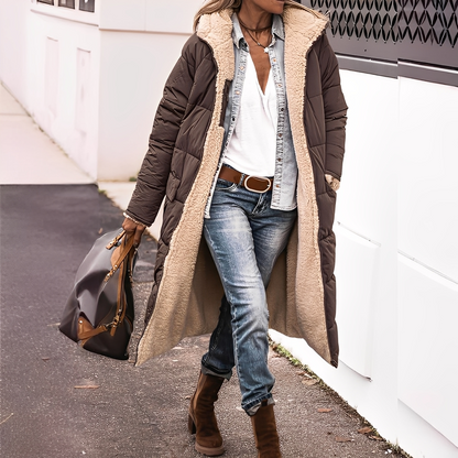 Nadège - Dlouhý zimní kabát s kapucí pro ženy