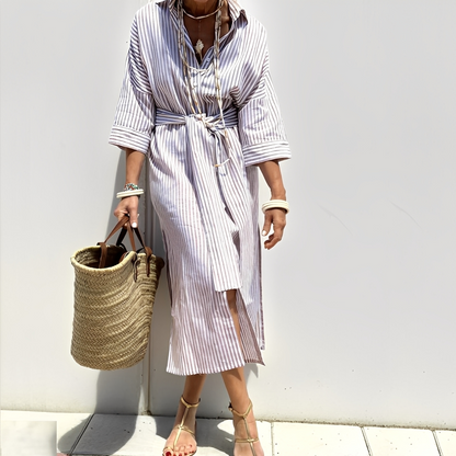 Paulette - Tradiční pruhované dámské košilové šaty