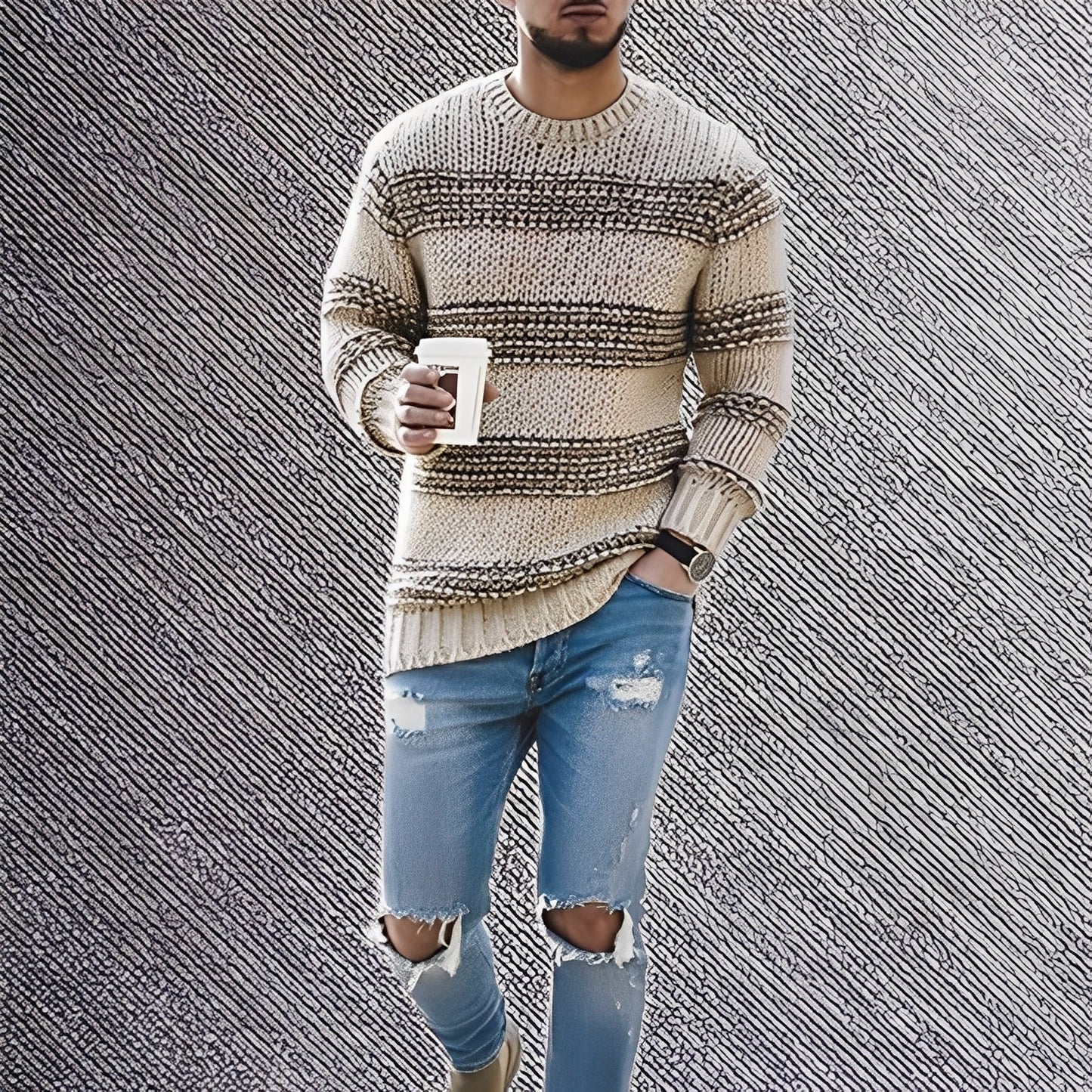 Kenzo - Pánský svetr s měkkými pruhy