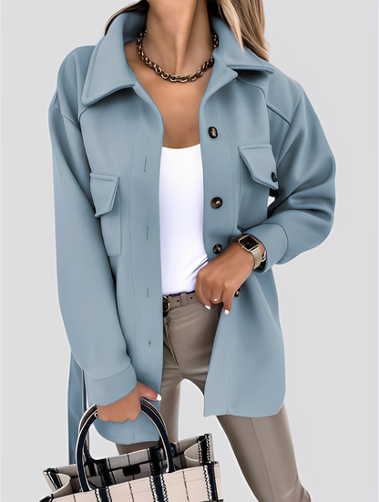 Tiffanie - Lehčí moderní vlněná bunda s obráceným límcem pro ženy