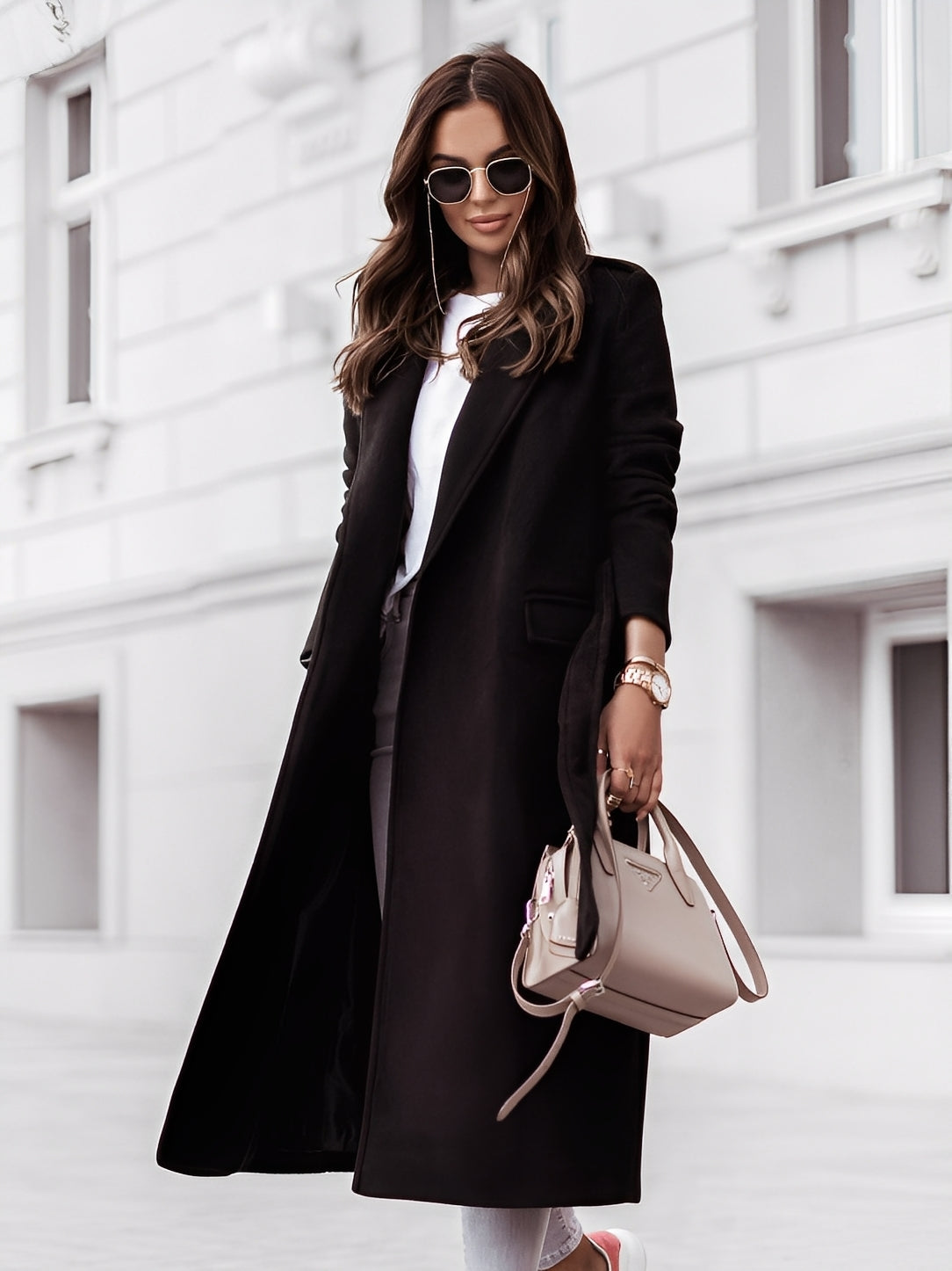 Haylie - Moderní ženský vlněný kabát s páskem