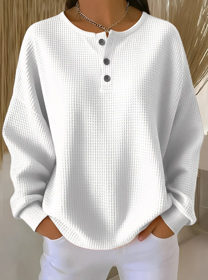 Anabella - Volná vaflová mikina s knoflíkovým zapínáním pro ženy