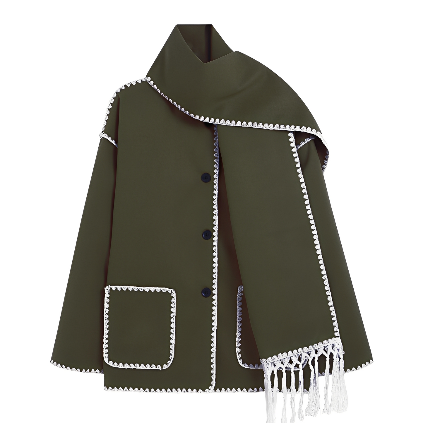 Amilia - Moderní volná vlněná bunda se šálou pro ženy