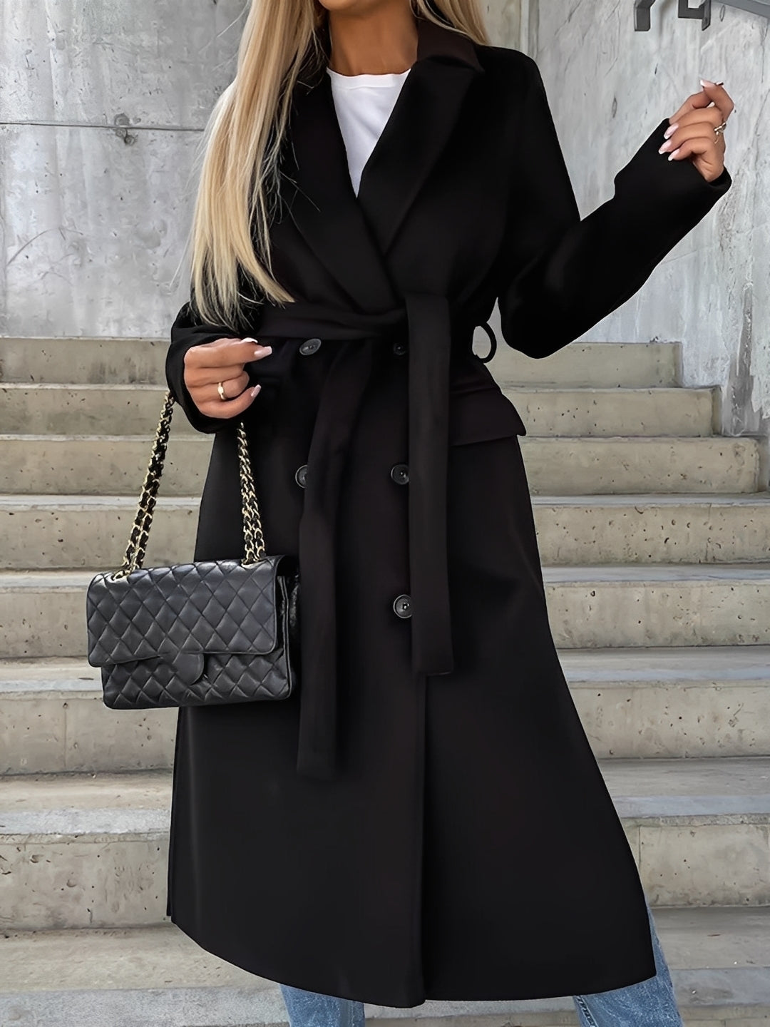 Evelyn - Elegantní dvouřadý dámský kabát s dlouhým reverem