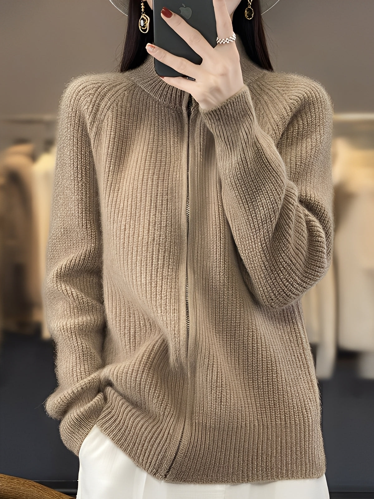 Brylee - Dámská moderní vlněná pletená bunda na zip