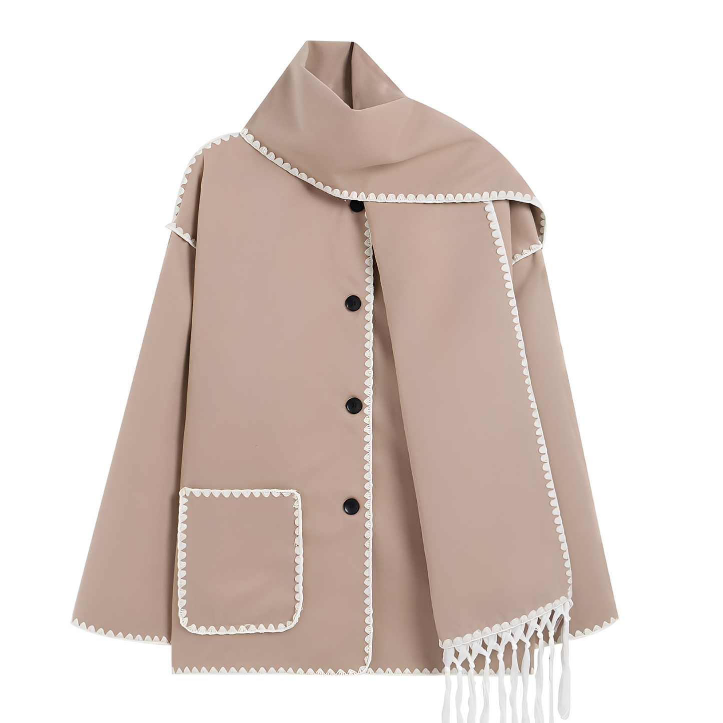 Amilia - Moderní volná vlněná bunda se šálou pro ženy