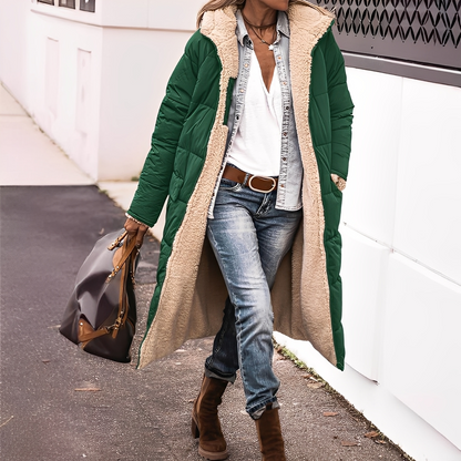 Nadège - Dlouhý zimní kabát s kapucí pro ženy