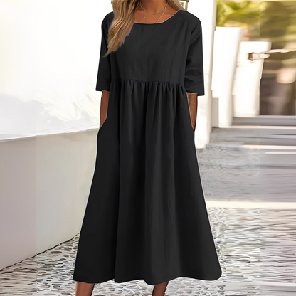 Sylvette - Dámské bavlněné šaty s kulatým výstřihem