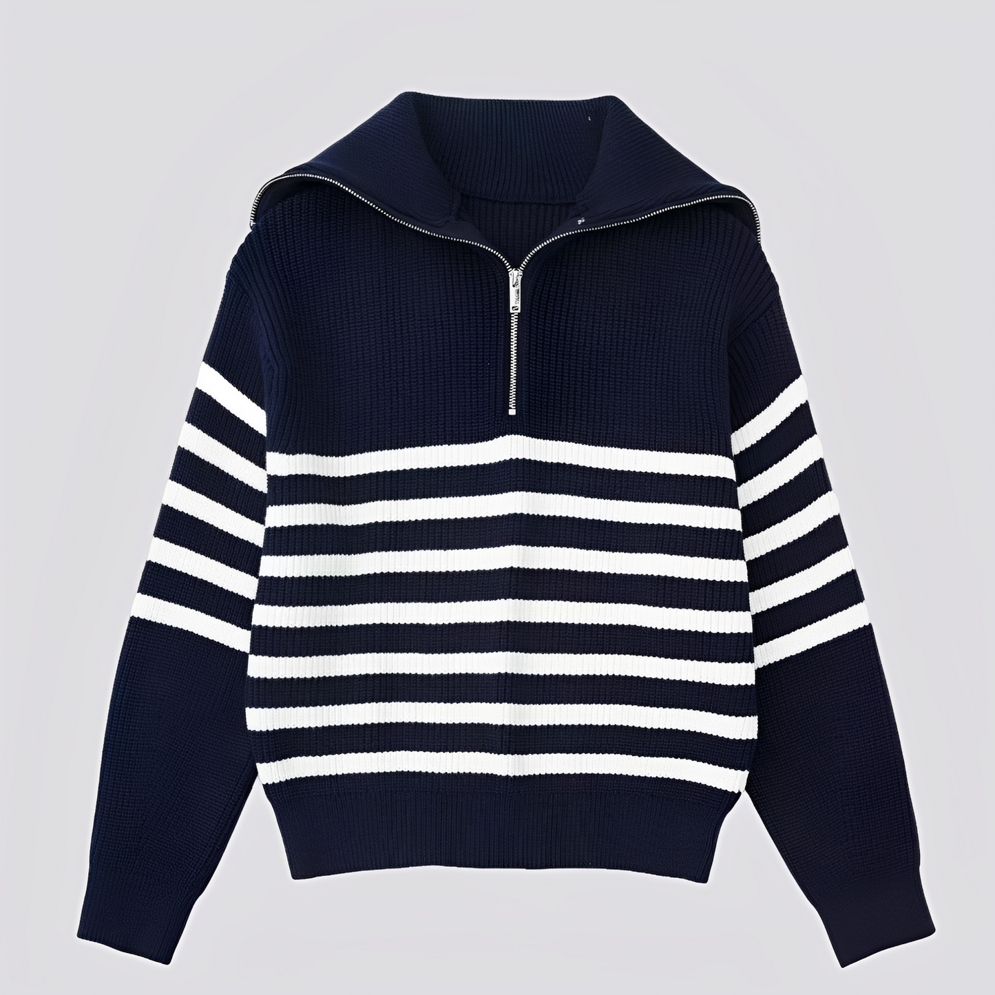 Christine - Stylový pruhovaný svetr se zipem pro ženy