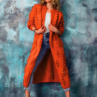 Nancy - Stylový dlouhý svetr s bambulemi pro ženy