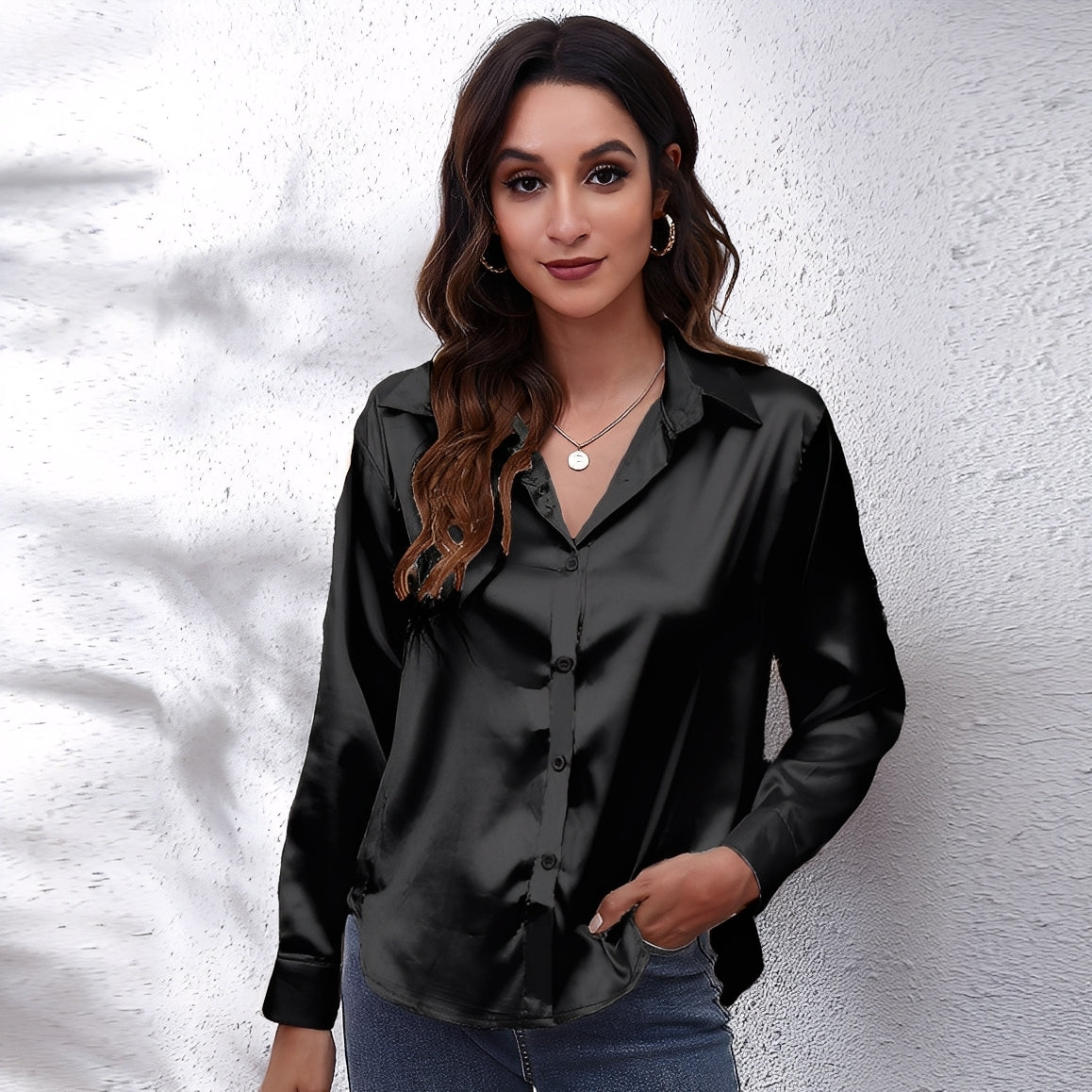 Haylee - Volná hedvábná košile s dlouhými rukávy pro ženy