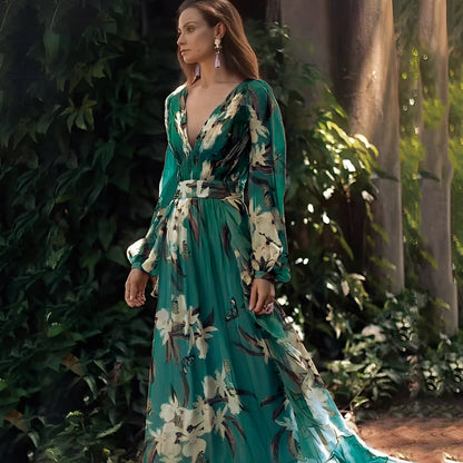 Karine - Dlouhé šaty s V výstřihem pro ženy, plné elegance