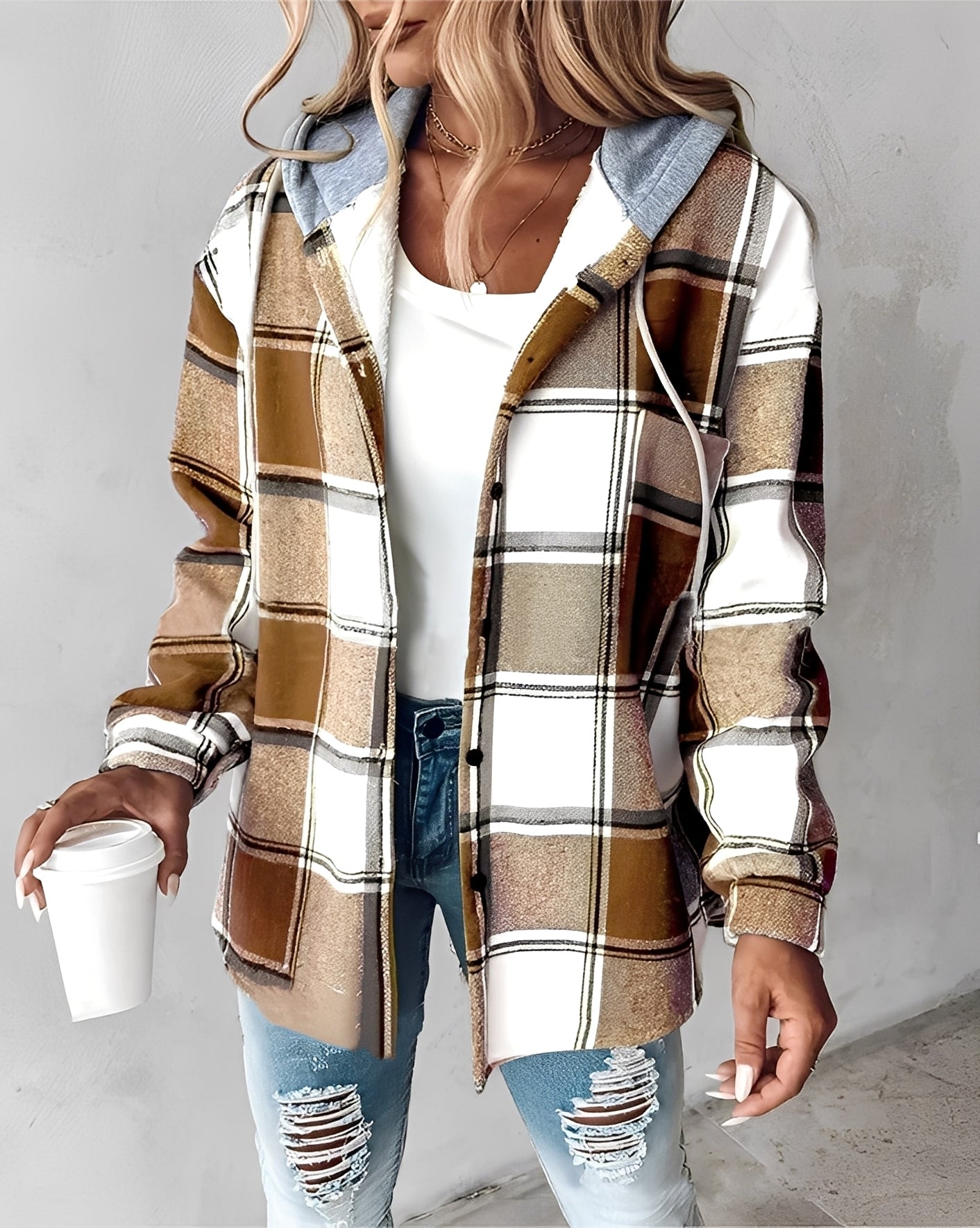 Éliette - Dámská zimní kostkovaná mikina s kapucí