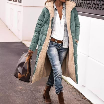 Nadège - Dlouhý zimní kabát s kapucí pro ženy