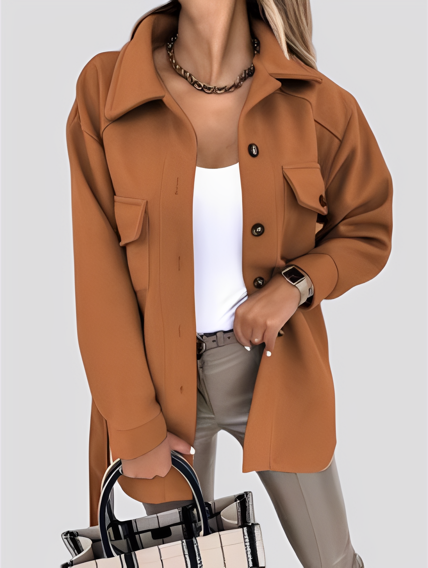 Tiffanie - Lehčí moderní vlněná bunda s obráceným límcem pro ženy