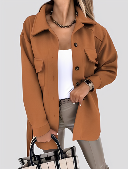 Tiffanie - Lehčí moderní vlněná bunda s obráceným límcem pro ženy