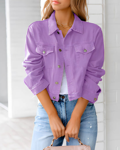 Paulene - Stylová džínová bunda s knoflíky a kapsami