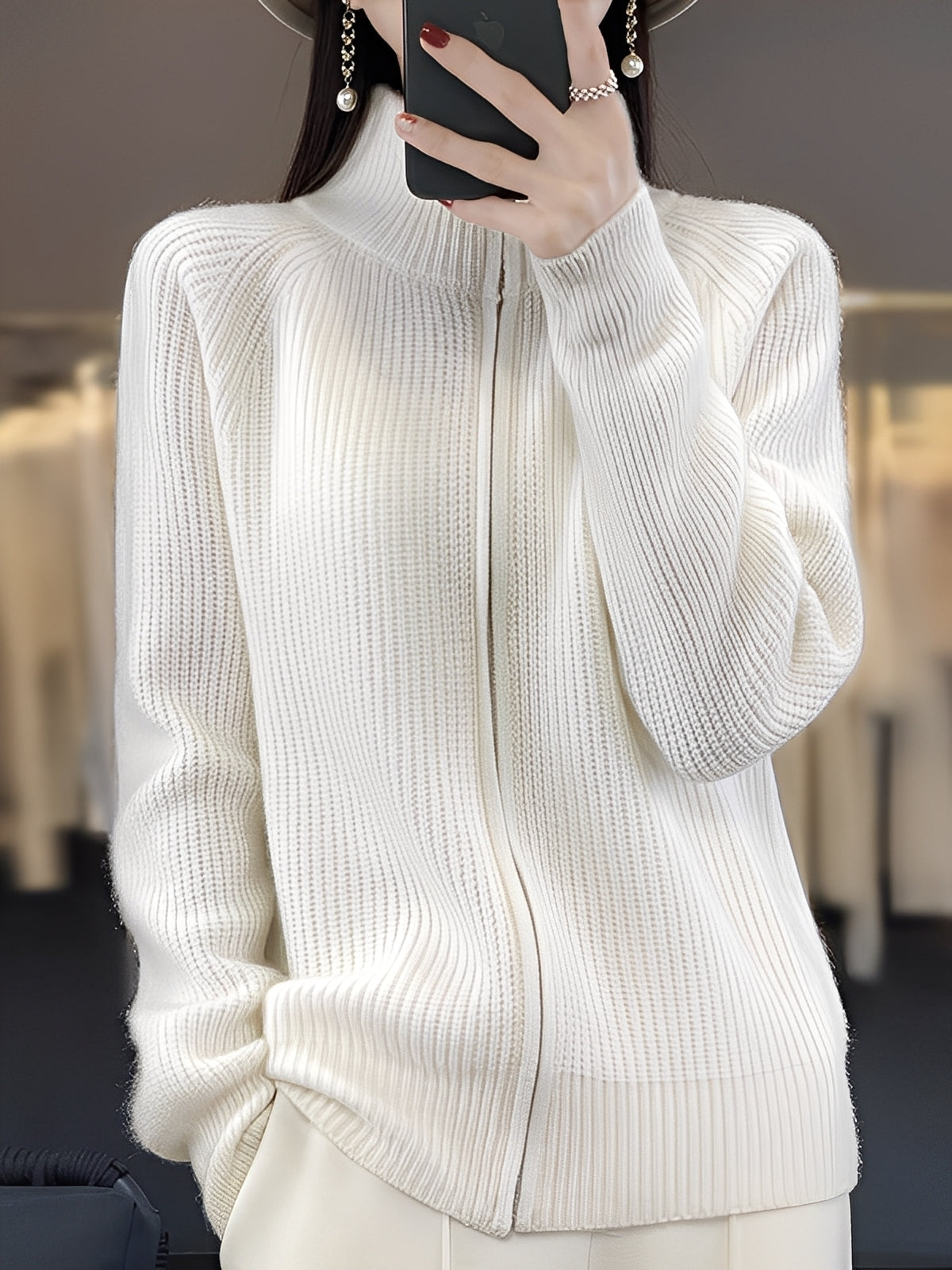 Brylee - Dámská moderní vlněná pletená bunda na zip