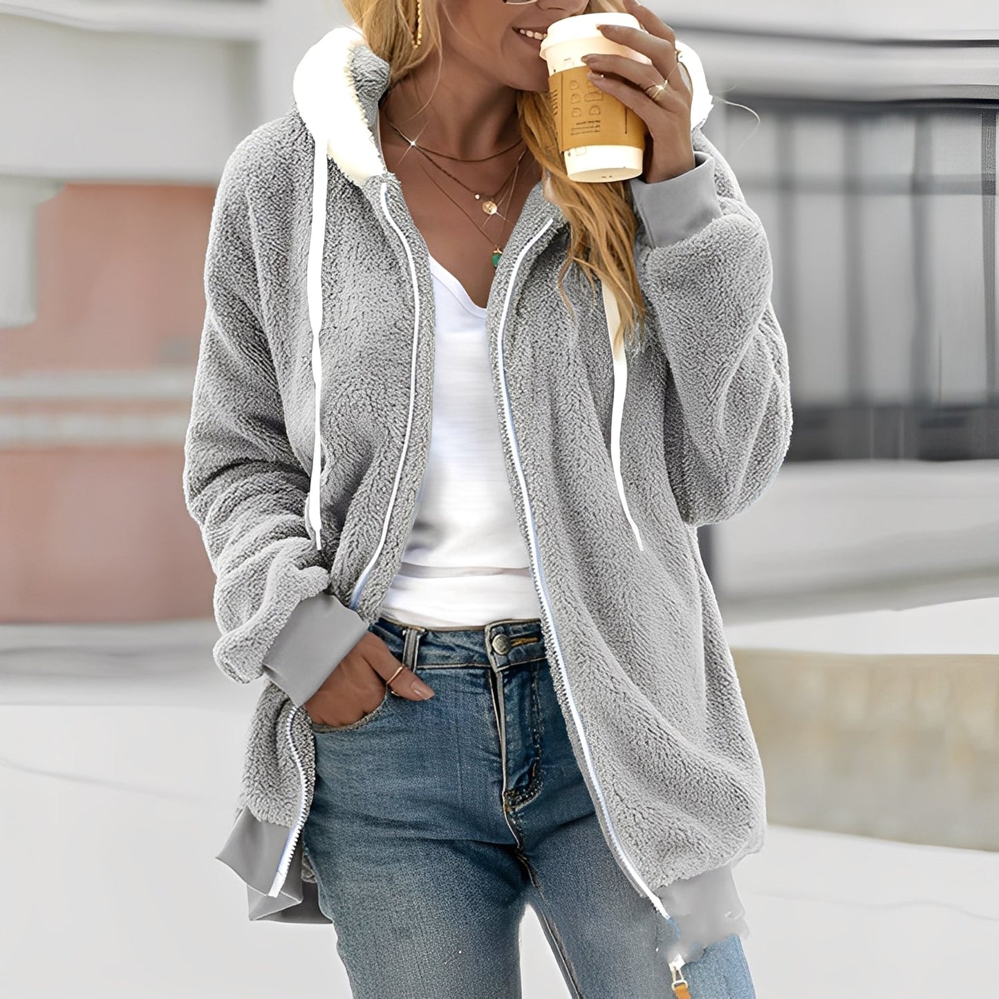 Rheanna - Dámská teplá fleecová bunda s kapucí