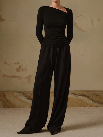 Selina – Gerippté Asymetrické Dlouhé Tričko