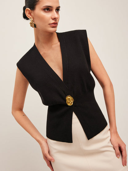 Annalena – V-Ausschnitt s knoflíky Strickweste