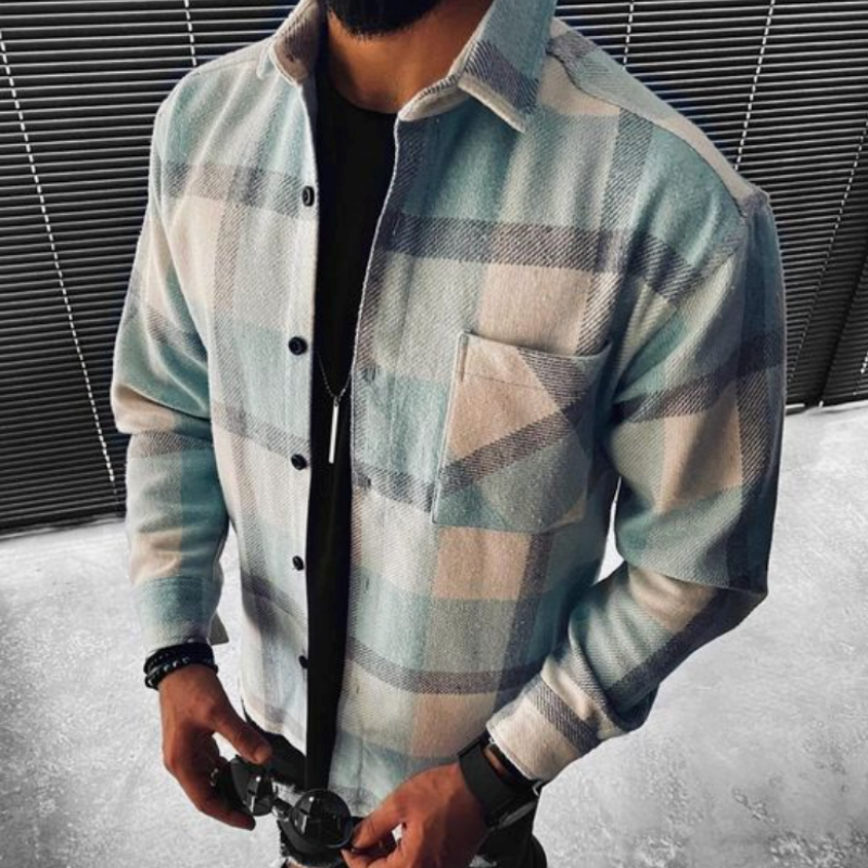 Ben – Kariertes Overshirt s kapsou na hrudi pro muže