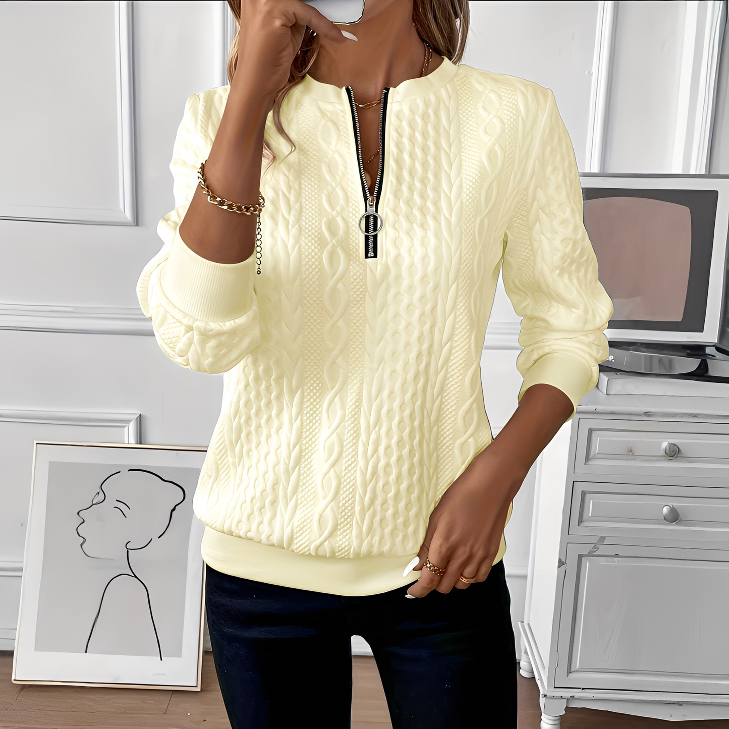 Chesley - Moderní dámský pletený svetr se zipem