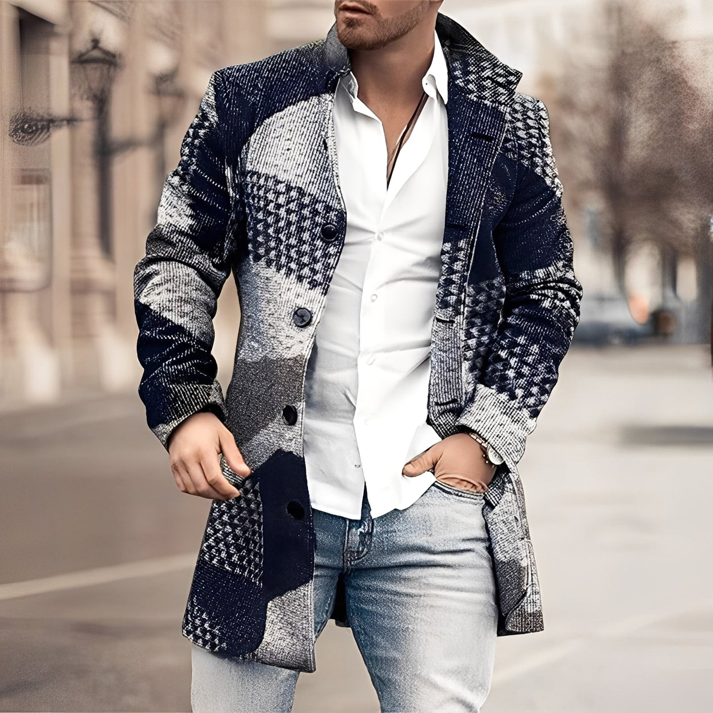 Luke - Stylový dlouhý pánský tvídový kabát