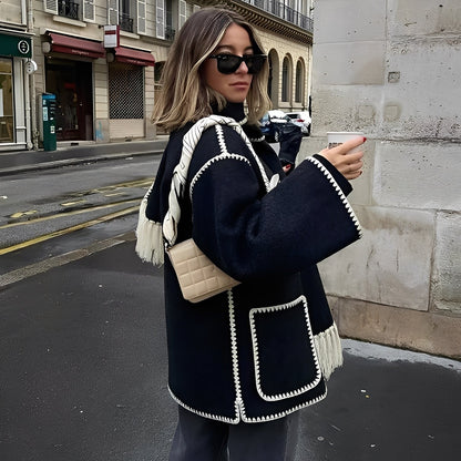 Amilia - Moderní volná vlněná bunda se šálou pro ženy