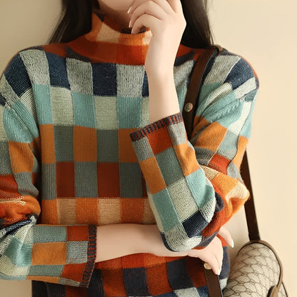 Becca - Moderní patchworkový rolákový svetr pro ženy