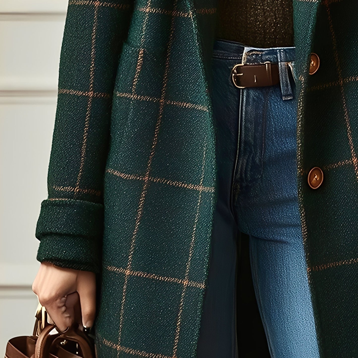 Moriah - Dámský klasický tvídový kabát s kostkovaným vzorem