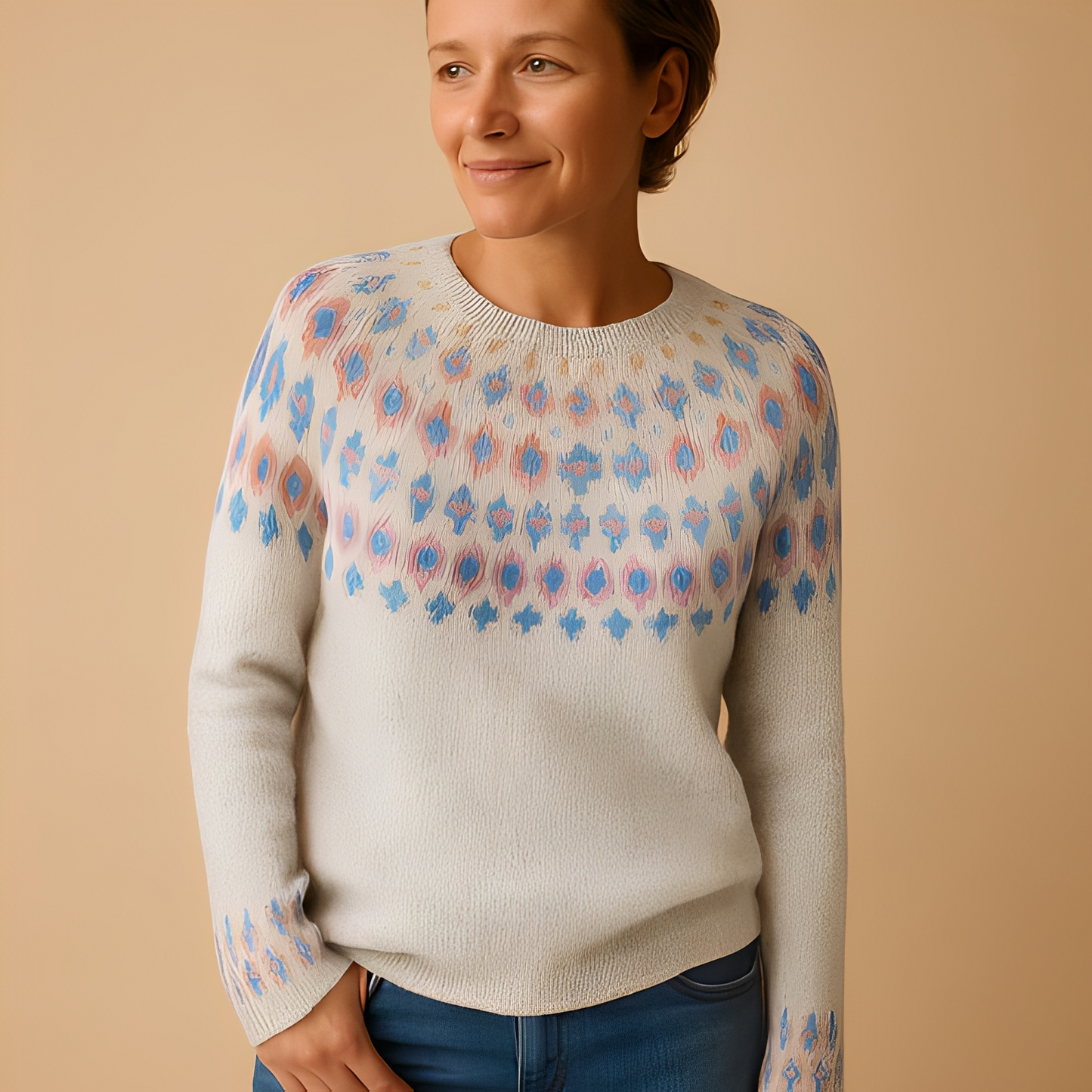 Aldreda - Dámský svetr z vlny s unikátním potiskem